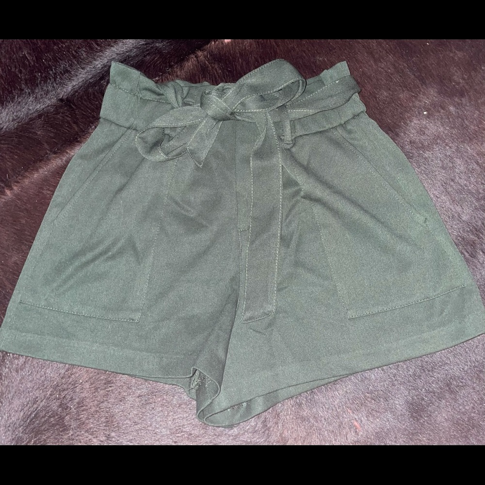 “paper bag” green shorts